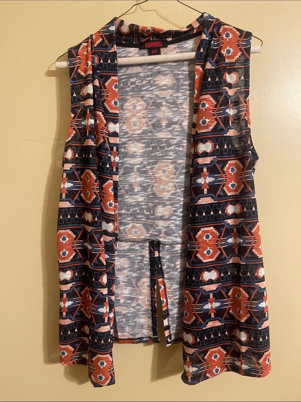 Rock&Roll Aztec Print Sleeveless Vest - Navy & Rust